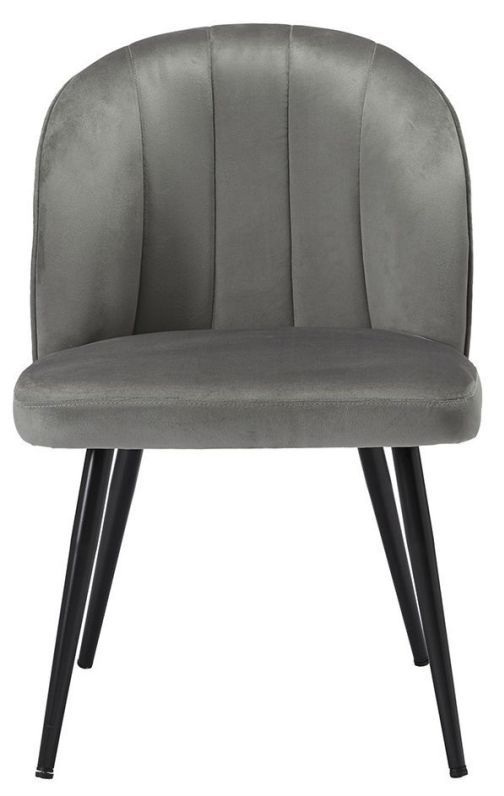 Orla Grey Velvet Fabric Dining Chair With Black Legs Sold In Pairs