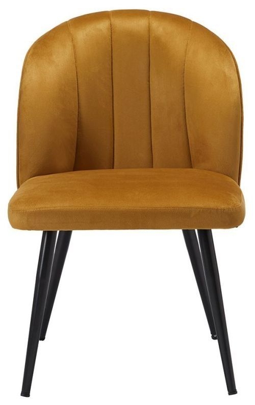 Orla Mustard Velvet Fabric Dining Chair With Black Legs Sold In Pairs