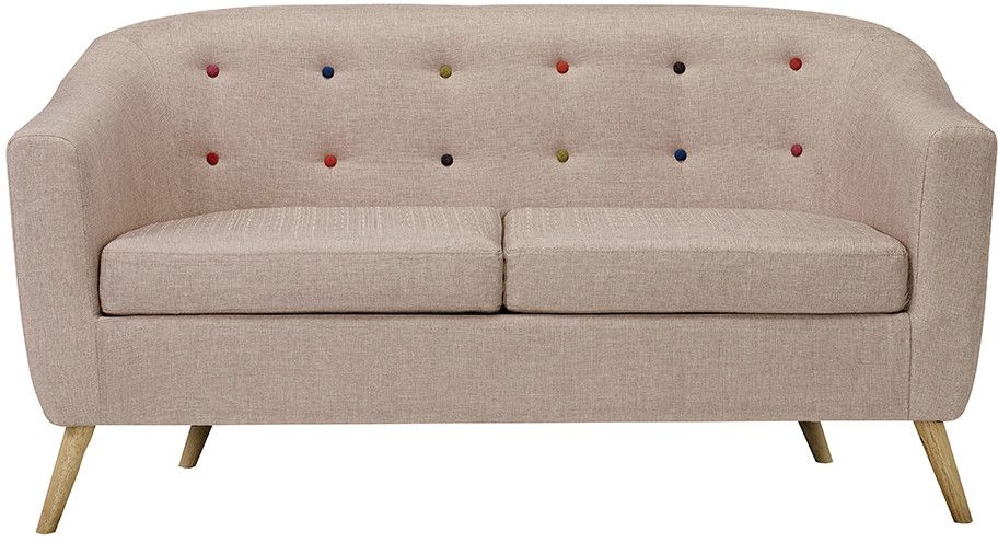Hudson Beige 2 Seater Sofa Velvet Fabric Upholstered