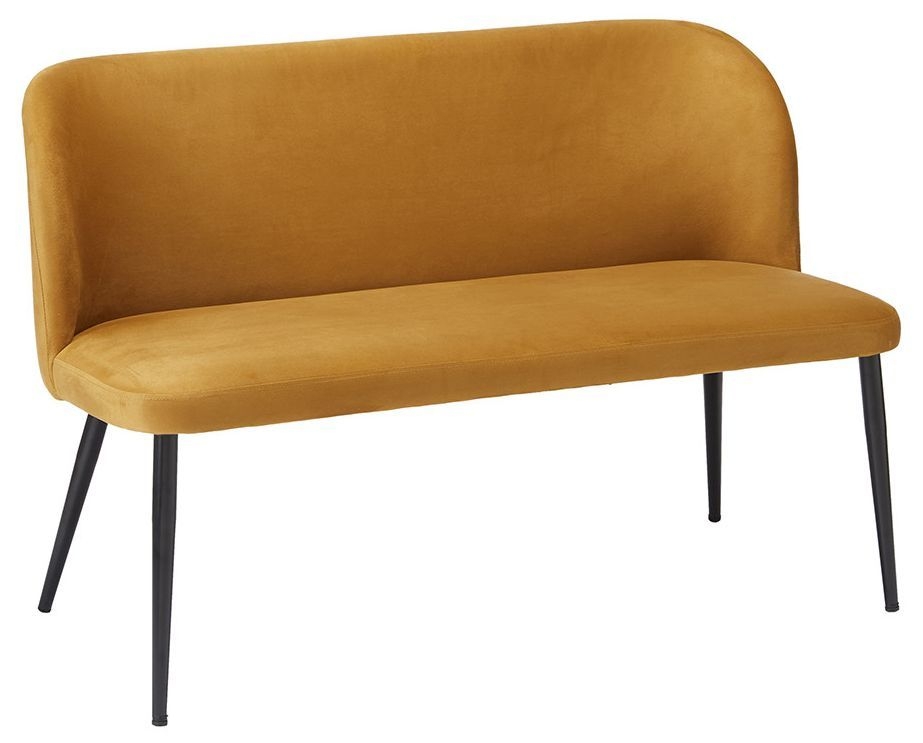 Zara Mustard Velvet Fabric Dining Bench With Backrest