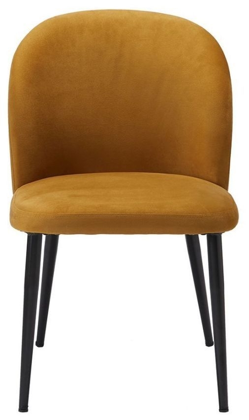 Zara Mustard Velvet Fabric Dining Chair With Black Legs Sold In Pairs
