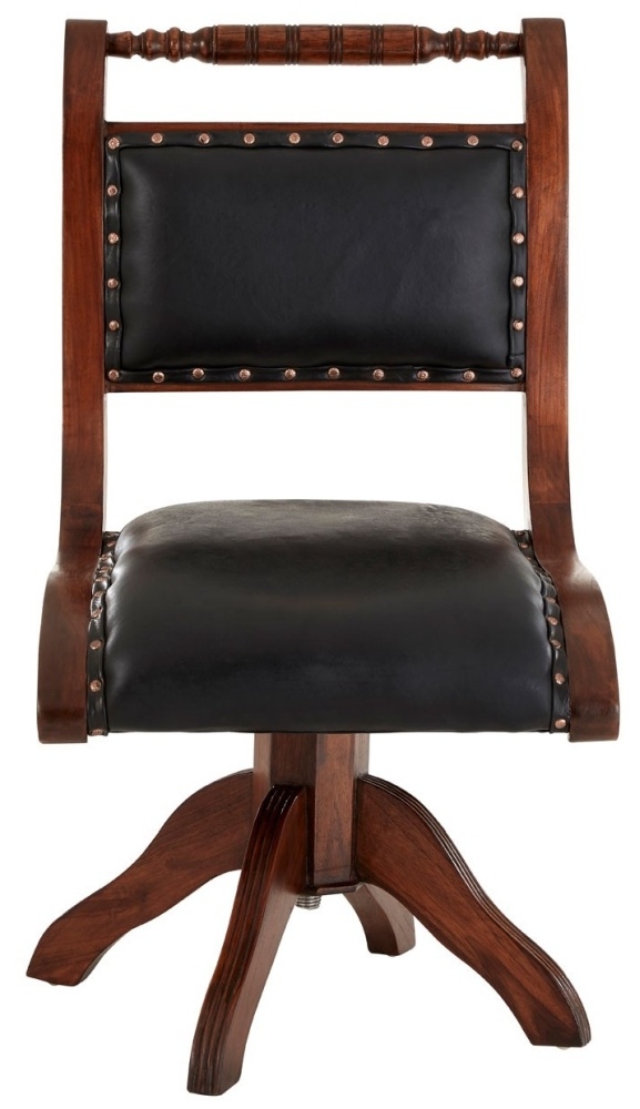 Adelaide Genuine Black Leather Swivel Chair