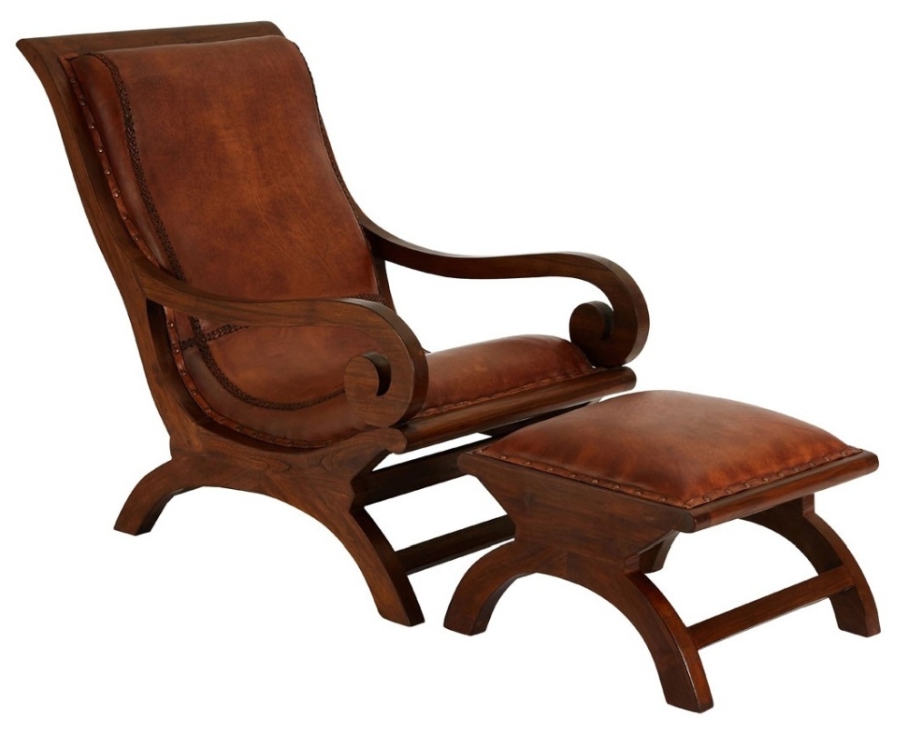Adelaide Genuine Brown Leather Chair With Footstool