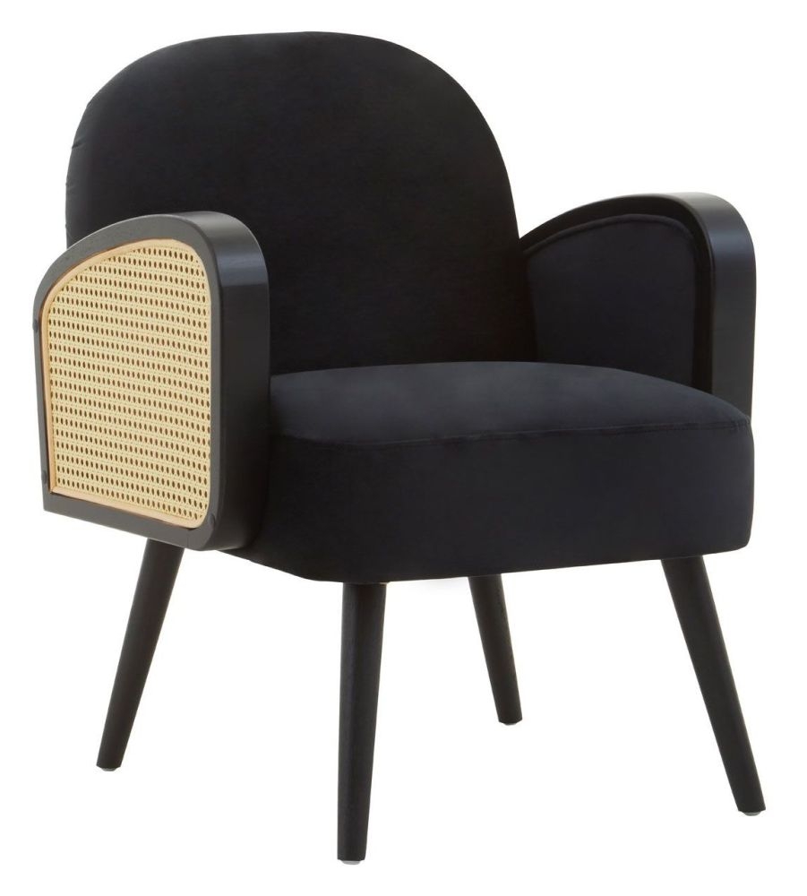 Belen Black Armchair Velvet Fabric Upholstered