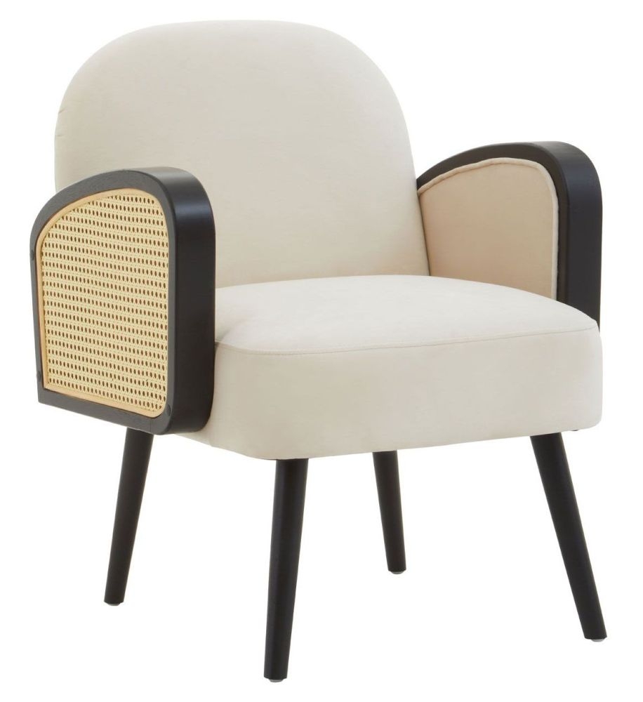 Belen Natural Armchair Velvet Fabric Upholstered With Black Legs