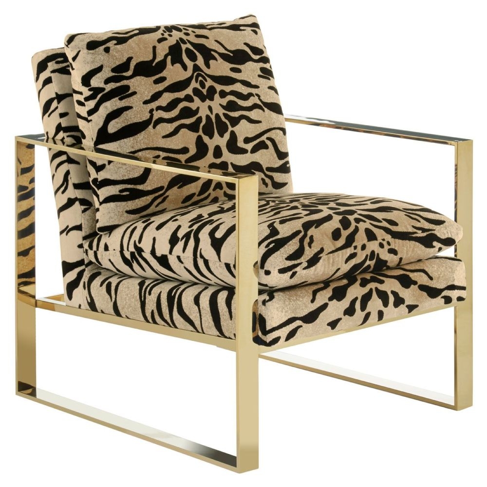Greta Tiger Print Armchair Fabric Upholstered With Gold Legs