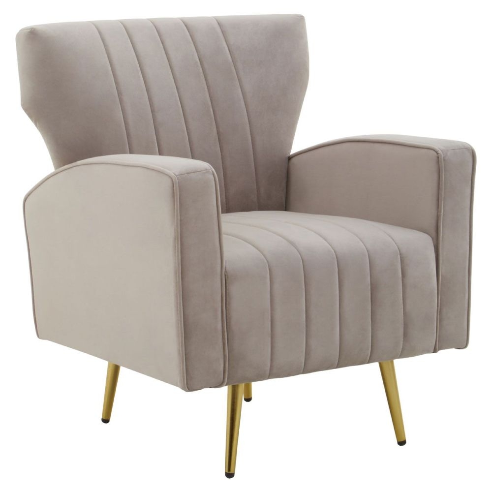 Kamari Mink Armchair Velvet Fabric Upholstered With Gold Metal Legs