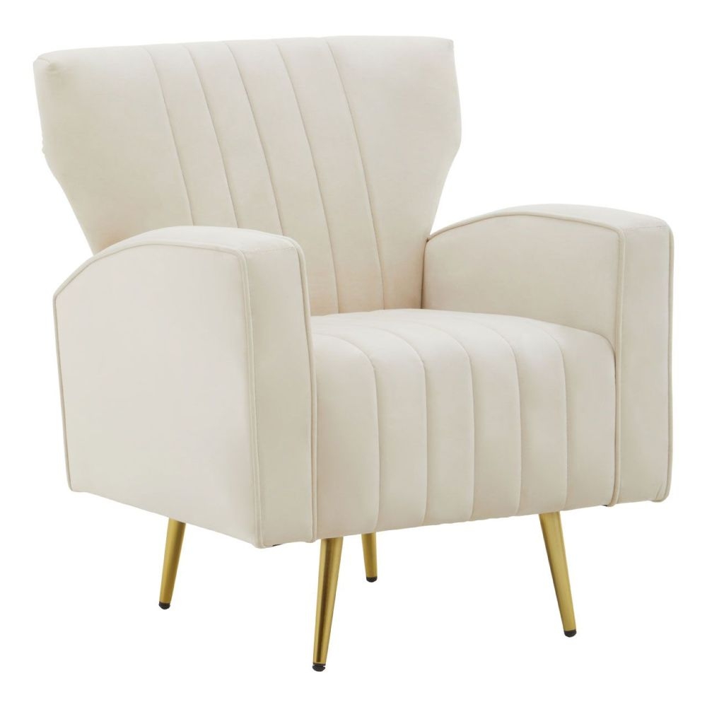 Kamari Natural Armchair Velvet Fabric Upholstered With Gold Metal Legs