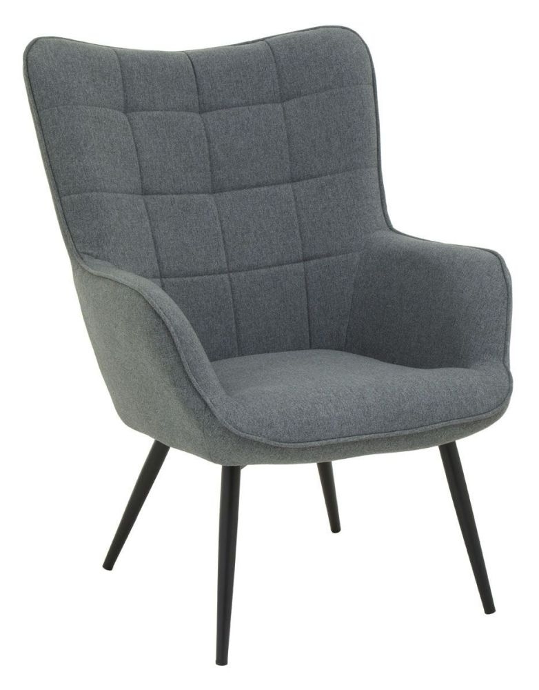 Layne Grey Armchair Fabric Upholstered With Black Metal Legs