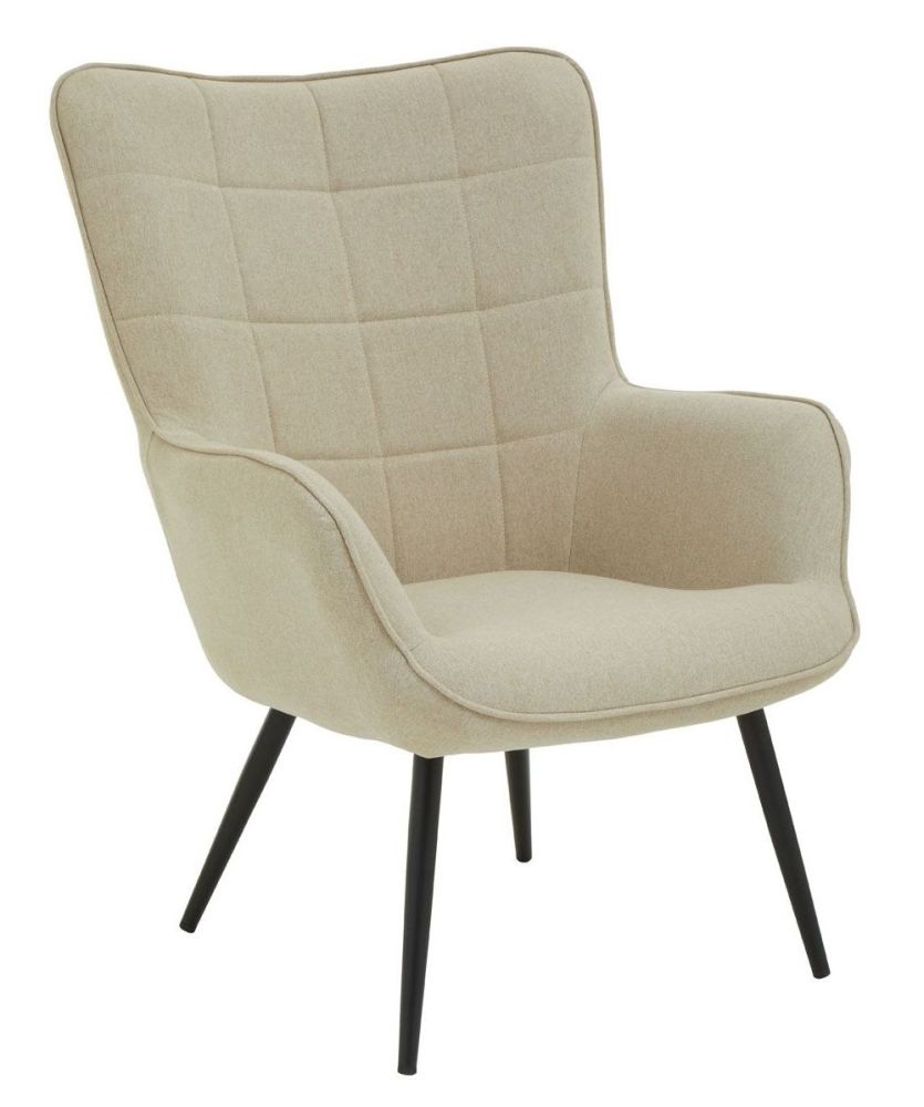 Layne Natural Armchair Fabric Upholstered With Black Metal Legs