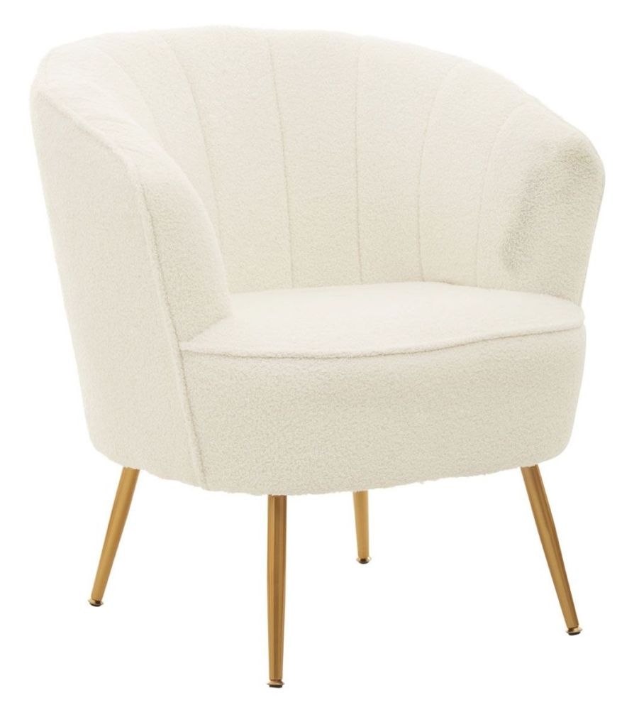 Paula White Teddy Channel Armchair Velvet Fabric Upholstered With Gold Legs