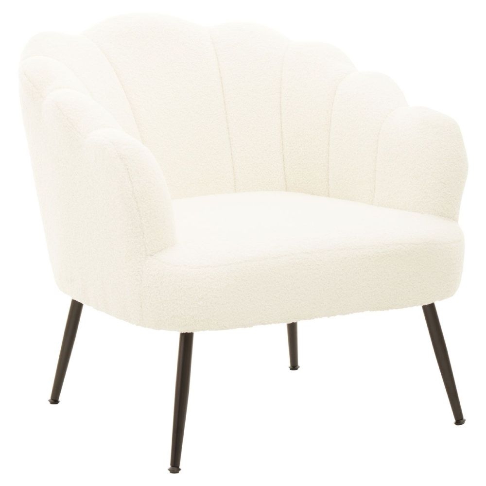 Paula White Teddy Seashell Armchair Velvet Fabric Upholstered With Black Legs