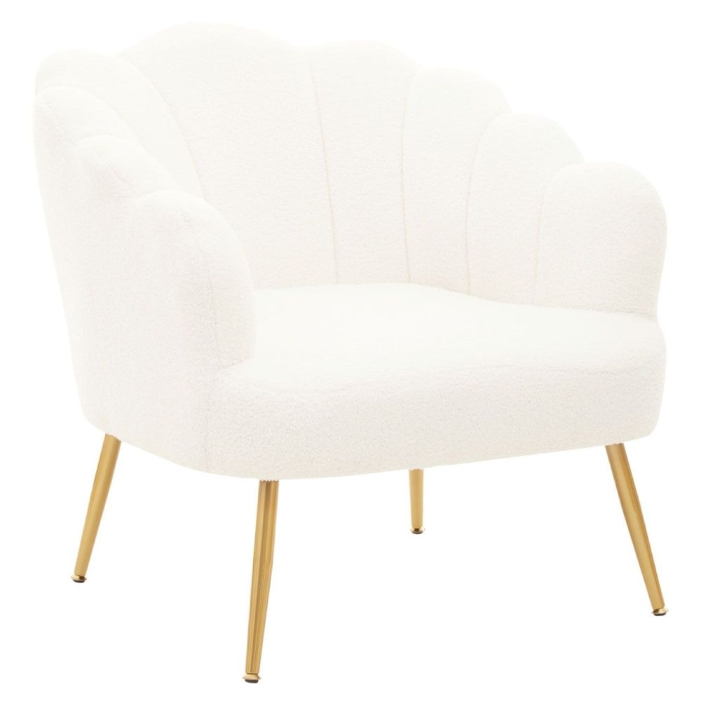 Paula White Teddy Seashell Armchair Velvet Fabric Upholstered With Gold Legs
