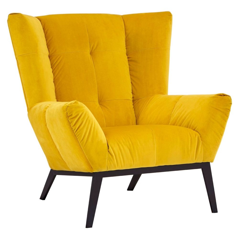 Teresa Yellow Armchair Fabric Upholstered With Black Metal Legs