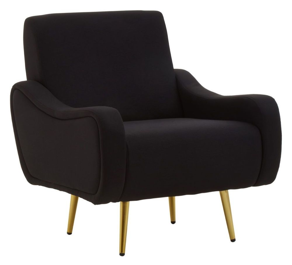 Zora Black Armchair Fabric Upholstered With Gold Metal Legs