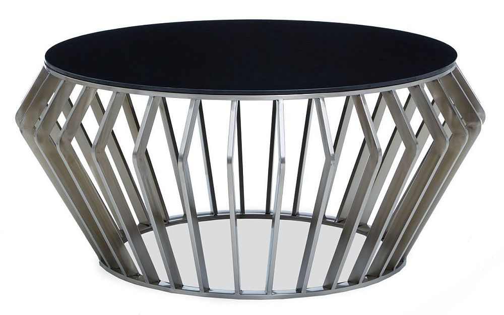 Avah Black Glass Top Round Coffee Table With Chrome Base