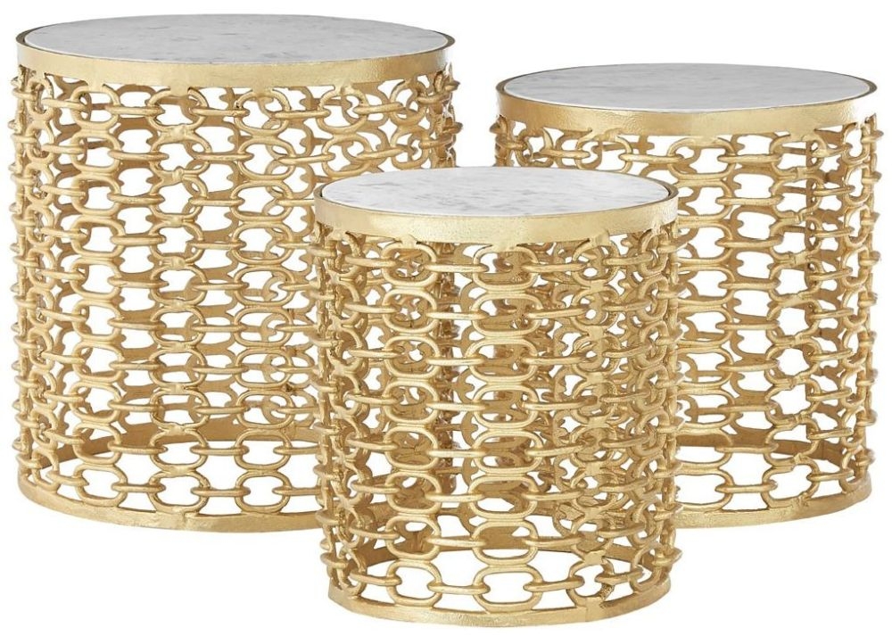 Barnet Marble And Gold Side Tables Set Of 3