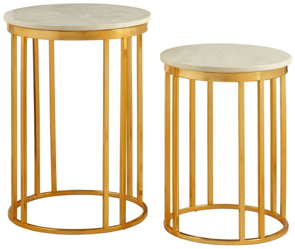 Barnet White Marble And Gold Linear Side Tables Set Of 2