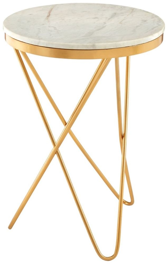 Barnet White Marble And Gold Side Table With Hairpin Legs
