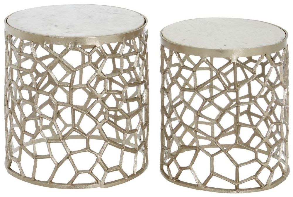 Barnet White Marble And Nickel Aluminium Side Tables Set Of 2