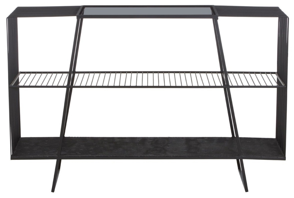 Brisbane Black Console Table With Grey Glass Top