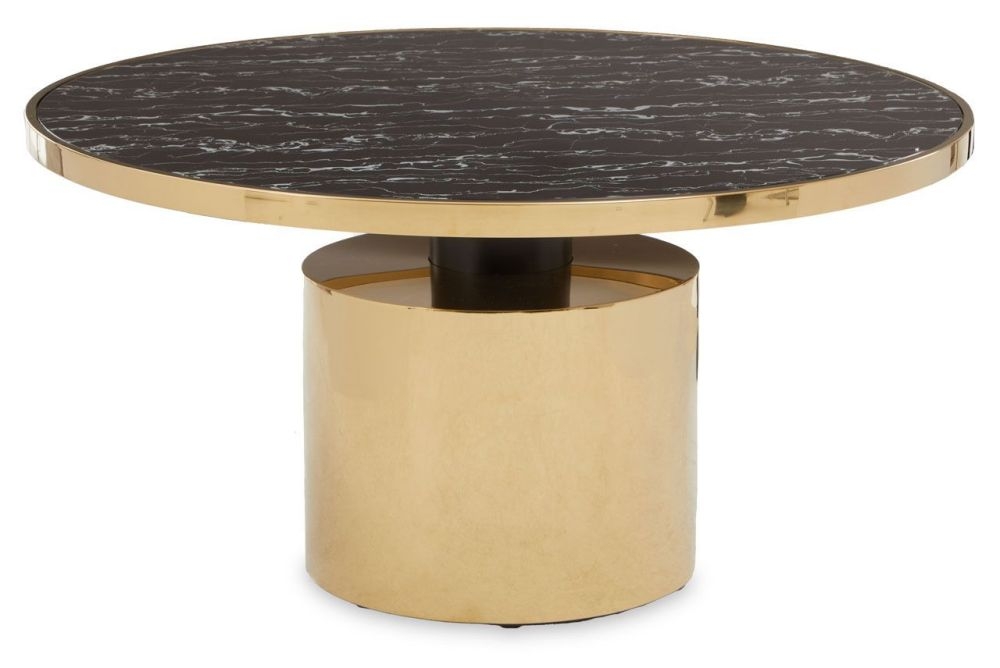 Amoura Black Marble Effect Top And Gold Round Coffee Table