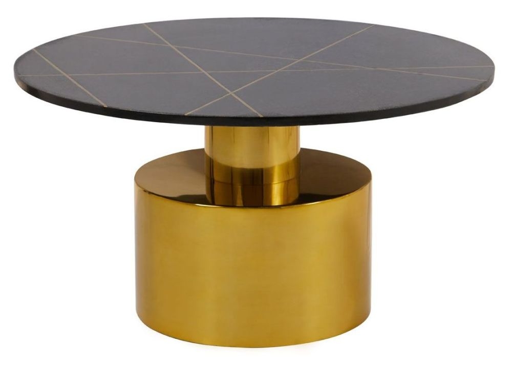 Nyra Black Marble Top And Gold Round Coffee Table
