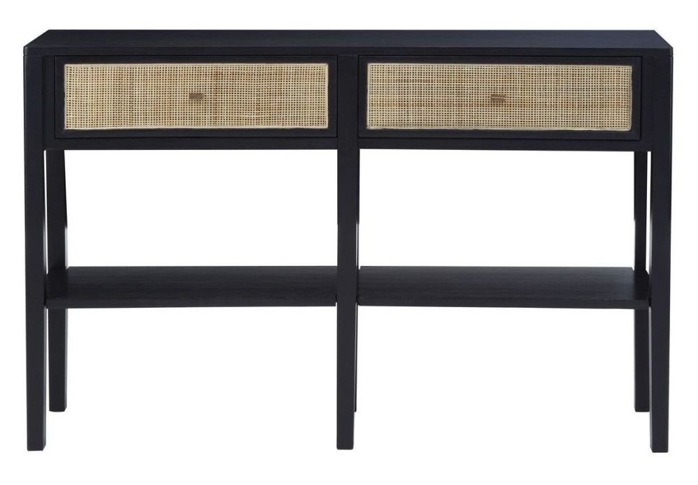 Zaniyah Black Console Table With 2 Rattan Drawers