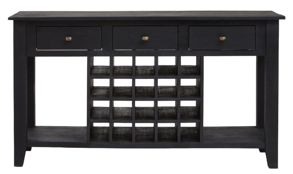Chanel Black Mango Wood Console Table With Wine Bottle Storage 3 Drawers