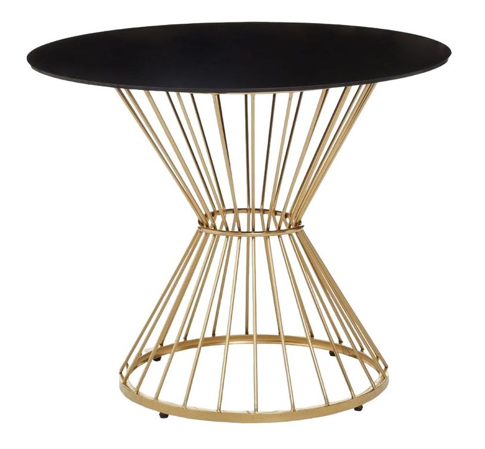Cynthia Black Glass And Gold Hourglass Wireframe Base Dining Table 90cm Seats 4 Diners Round Top