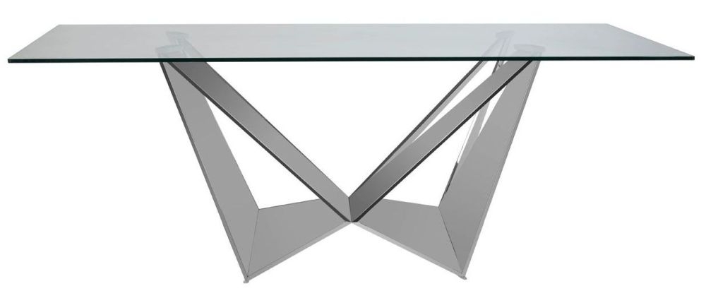 Drew Glass And Chrome Dining Table 200cm Seats 8 Diners Rectangular Top