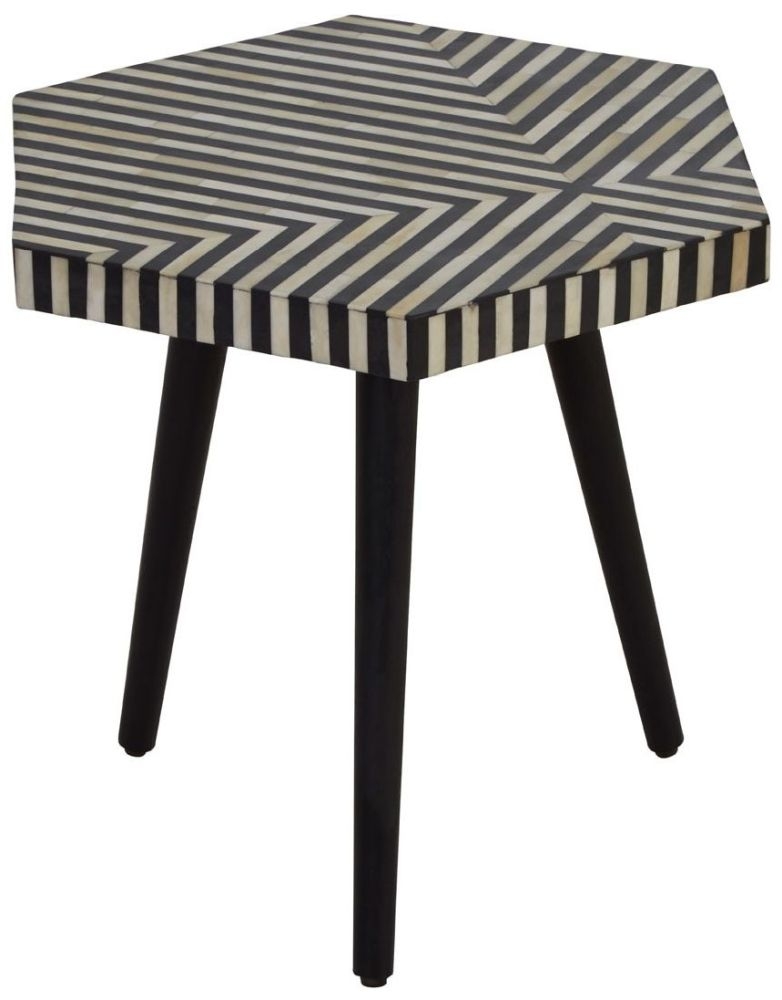 Esher Acacia Black Bone Inlay Hexagonal Side Table