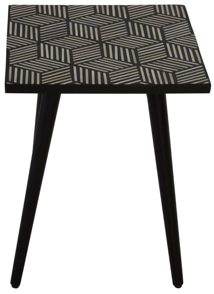 Esher Acacia Black Bone Inlay Textured Square Side Table