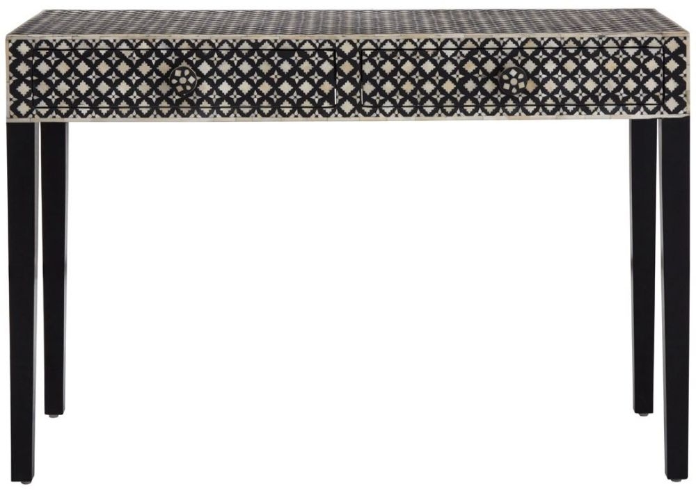 Esher Sheesham Black And Cream Mother Of Pearl Console Table