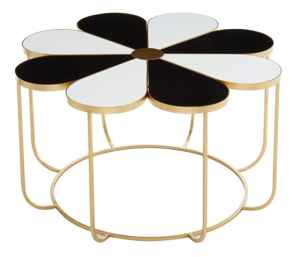 Janiyah Black And White Petal Flower Shape Coffee Table With Gold Frame