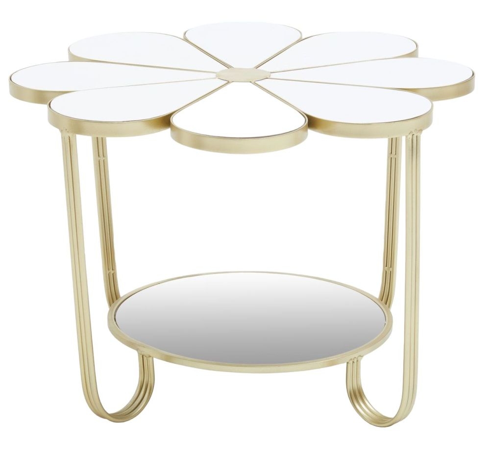 Janiyah White Petal Flower Shape Side Table With Gold Frame