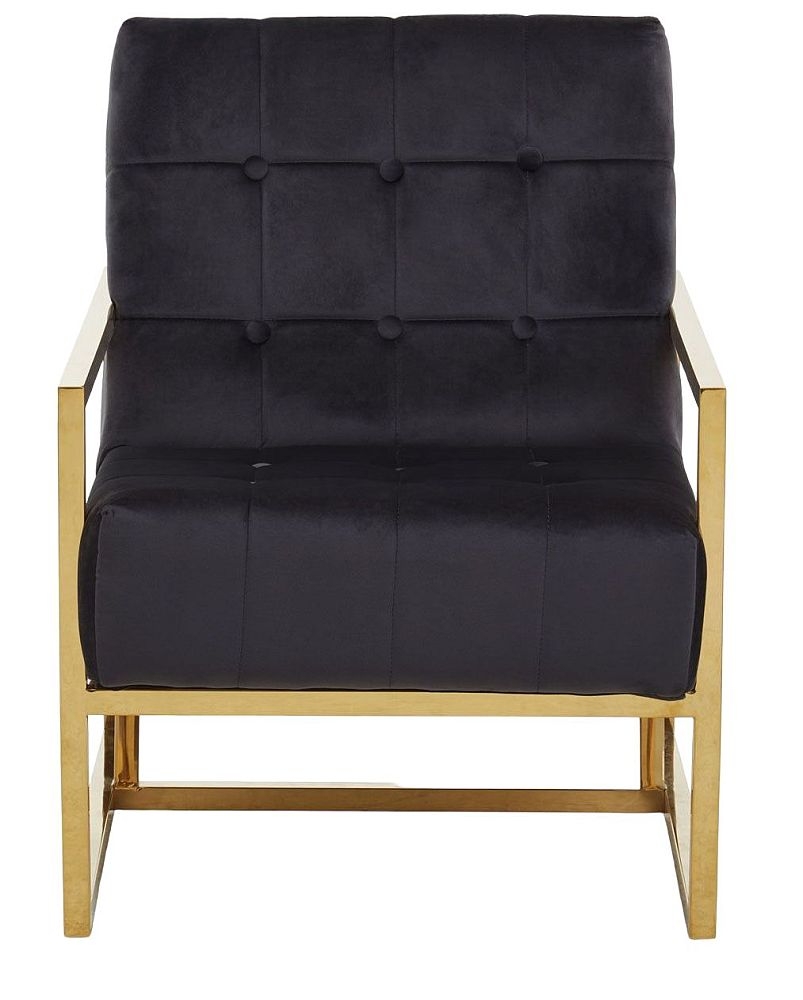 Kimber Black Velvet Armchair With Gold Frame