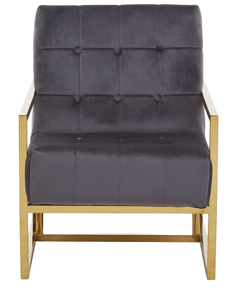 Kimber Grey Velvet Armchair With Gold Frame