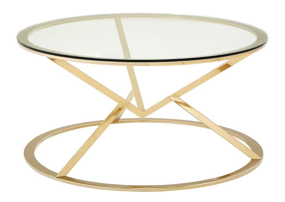 Kyra Glass Top And Champagne Gold Corseted Round Coffee Table
