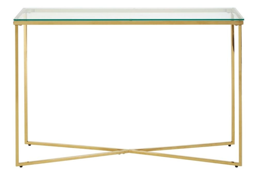 Kyra Glass Top And Gold Cross Base Console Table
