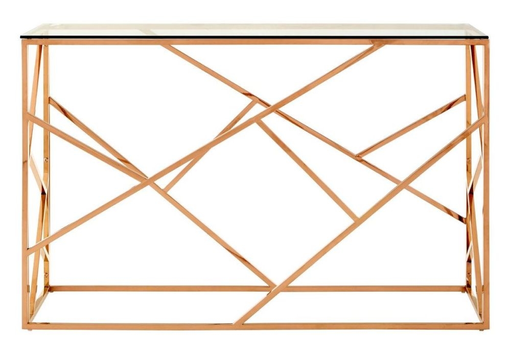 Kyra Glass Top And Rose Gold Geometric Console Table