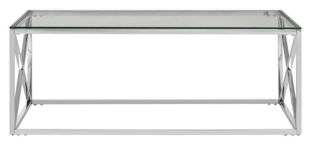 Kyra Glass Top And Silver Cross Design Coffee Table