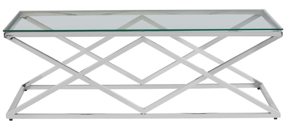 Kyra Glass Top And Silver Inverted Prism Base Coffee Table