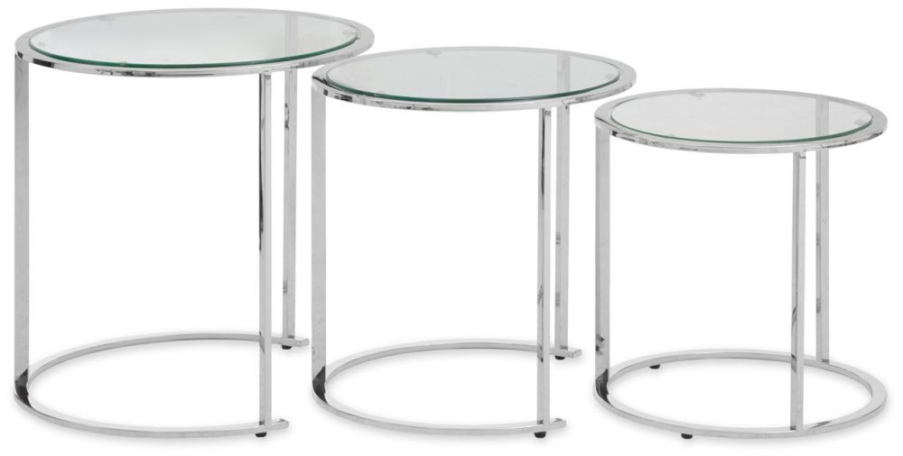 Kyra Glass Top And Silver Nest Of Table Set Of 3