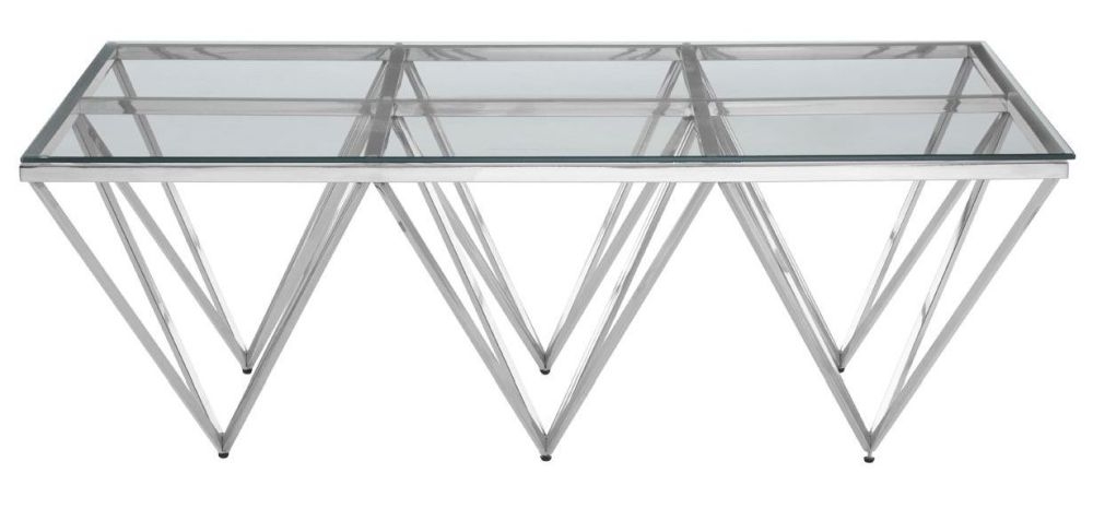 Kyra Glass Top And Silver Spike Triangle Base Coffee Table