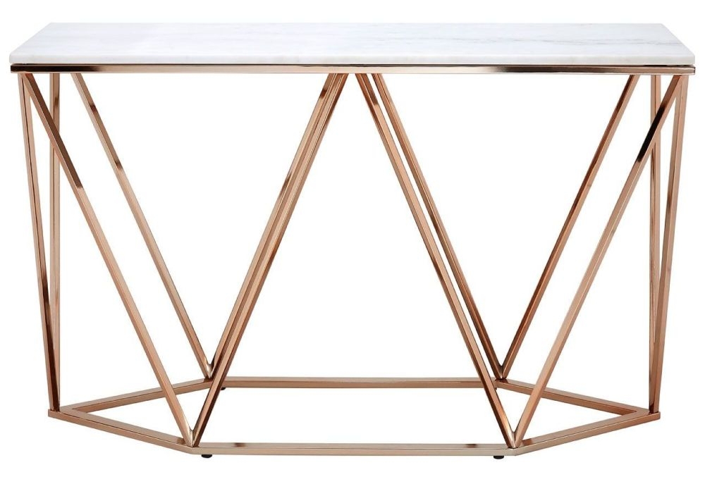 Kyra White Faux Marble Top And Champagne Gold Console Table
