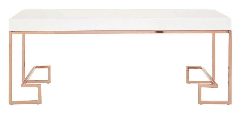 Kyra White High Gloss Top And Rose Gold Angled Legs Coffee Table