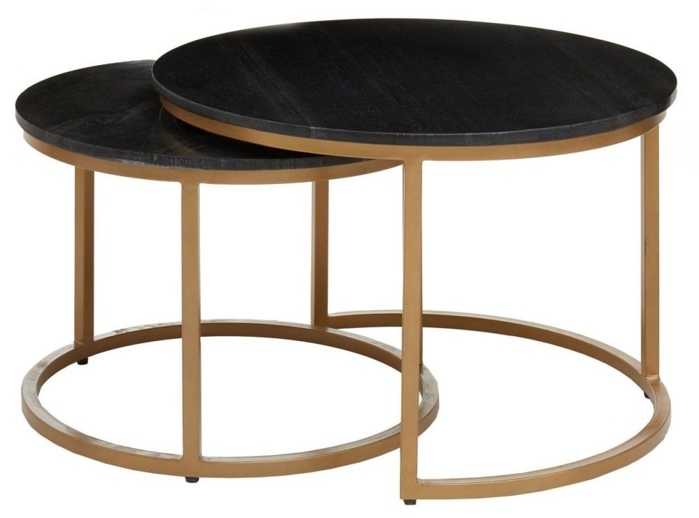 Addyson Black Marble Top And Gold Round Nest Of Tables Set Of 2