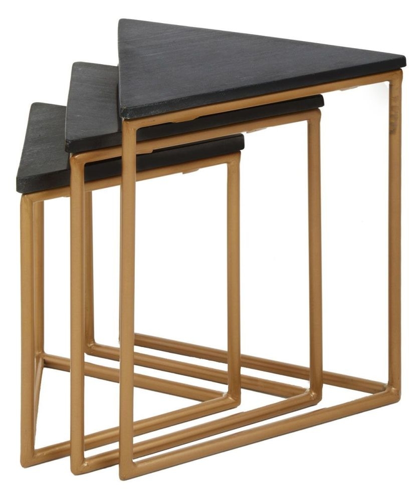 Addyson Black Marble Top And Gold Triangular Nest Of Tables Set Of 3