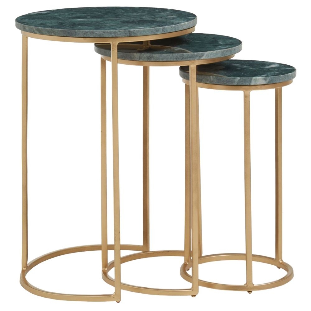 Annika Green Marble Top And Gold Nest Of Tables Set Of 3